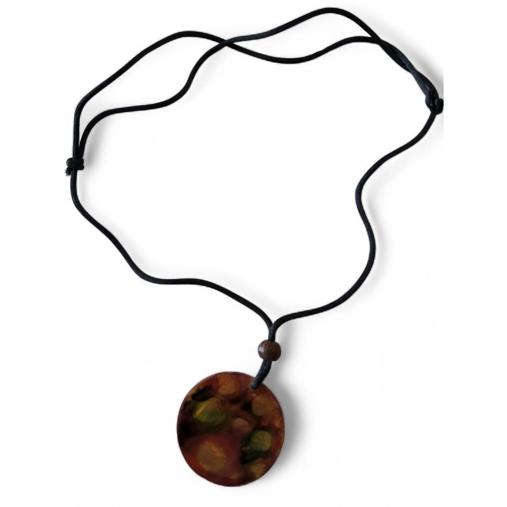 Reversible Mother of Pearl Pendant Necklace Adjustable Cord Hand-Painted Boho - Picture 6 of 8